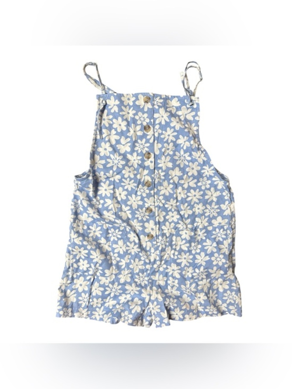 Billabong Blue and White Floral Button Romper Kids Size Small 7-8 Years Old